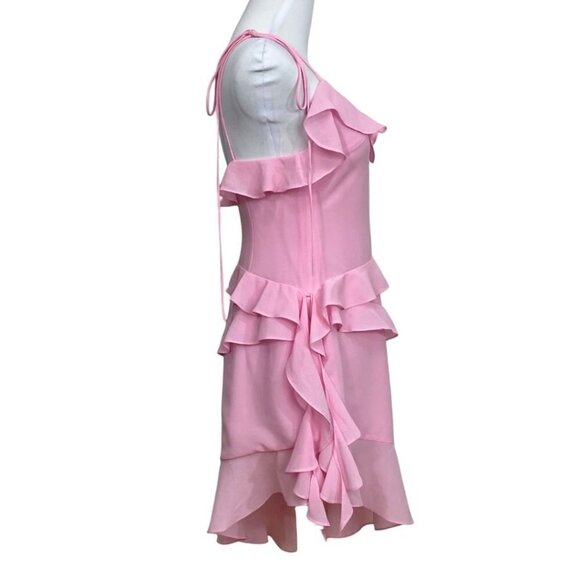 ADEIRLINA PINK RUFFLE TIE SPAGHETTI STRAPS ASYMMETRICAL MINI DRESS - XS - Picture 4 of 11